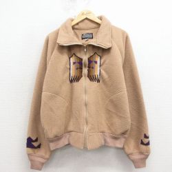M★古着 長袖 フリース ジャケット メンズ 90年代 90s ネイティブ柄 ラグラン USA製 ベージュ 26apr02