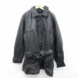 XL★古着 ウィルソン 長袖 レザー コート メンズ シンサレート ロング丈 黒 ブラック 内側フリース 【spe】 24nov05 中古 アウター