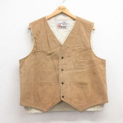 L★古着 シアーズ スエード レザー ベスト メンズ 80年代 80s ベージュ カーキ 内側ボア 25feb03 中古 アウター