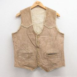 【50%OFF】M★古着シアーズ スエード レザー ベスト メンズ 80年代 80s ベージュ カーキ 内側ボア 25feb03 中古 アウター