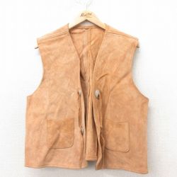 【20%OFF】M★古着 スエード レザー ベスト メンズ 茶 ブラウン 25feb10 中古 アウター