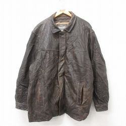 XL★古着 ウィルソン 長袖 レザー ジャケット メンズ 大きいサイズ ロング丈 こげ茶 ブラウン 25feb20 中古 アウター 革ジャン 皮ジャン