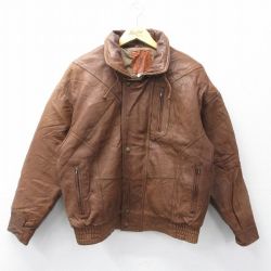 XL★古着 ゴールデンベア 長袖 レザー ジャケット メンズ 大きいサイズ 茶 ブラウン 25oct06 中古 アウター 革ジャン 皮ジャン