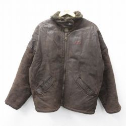 XL★古着 ゲス GUESS 長袖 ブランド レザー ジャケット メンズ 大きいサイズ 濃茶系 ブラウン 内側ボア 25oct06 中古 アウター 革ジャン 皮ジャン