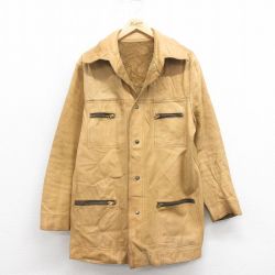 L★古着 長袖 レザー ジャケット メンズ 80年代 80s ロング丈 リバーシブル タロン 茶 ブラウン 25oct22 中古 アウター 革ジャン 皮ジャン