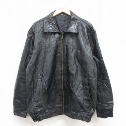 XL★古着 長袖 レザー ジャケット メンズ パッチワーク 黒 25nov12