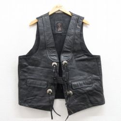 L★古着 レザー ベスト メンズ 黒 25nov12
