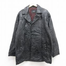L★古着 HABAND 長袖 レザー ジャケット コート メンズ パッチワーク 黒 25nov12