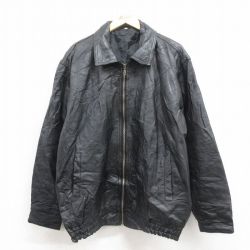 XL★古着 長袖 レザー ジャケット メンズ パッチワーク 大きいサイズ 黒 25nov12
