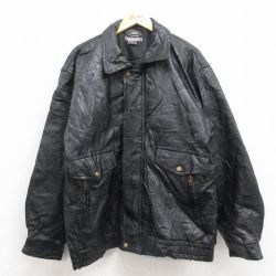 XL★古着 長袖 レザー ジャケット メンズ パッチワーク 大きいサイズ 黒 25nov12