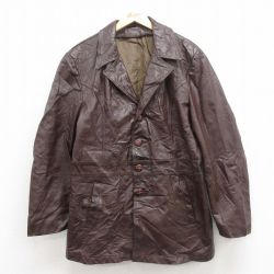XL★古着 長袖 レザー ジャケット メンズ 80年代 80s ロング丈 USA製 こげ茶 25nov12