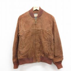 M★古着 長袖 ビンテージ スエード レザー ジャケット メンズ 70年代 70s タロン 茶 25nov12