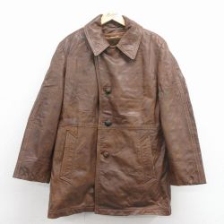 L★古着 マイティーマック 長袖 レザー ジャケット メンズ 80年代 80s　ロング丈 USA製 茶 内側ボア【spe】 25dec10
