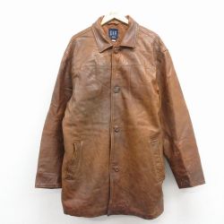 XL★古着 ギャップ GAP 長袖 レザー ジャケット メンズ 00年代 00s 大きいサイズ ロング丈 茶 内側キルティング【spe】 25dec10