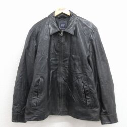 L★古着 ギャップ GAP 長袖 レザー ジャケット メンズ 00年代 00s 黒 内側キルティング【spe】 25dec15