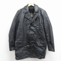 M★古着 シアーズ 長袖 レザー ジャケット メンズ 80年代 80s ロング丈 黒 内側ボア【spe】 25dec15