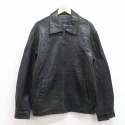 XL★古着 ノーティカ 長袖 ブランド レザー ジャケット メンズ ワンポイントロゴ 黒 25dec17