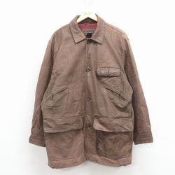 XL★古着 バナナリパブリック 長袖 レザー ハンティング ジャケット メンズ 00年代 00s 大きいサイズ ロング丈 茶 25dec17