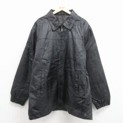 XL★古着 セントジョンズベイ 長袖 レザー ジャケット メンズ 大きいサイズ ロング丈 黒 内側キルティング【spe】 25dec19