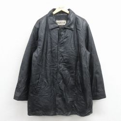 XL★古着 ウィルソン 長袖 レザー ジャケット コート メンズ ロング丈 黒 内側キルティング【spe】 26jan08