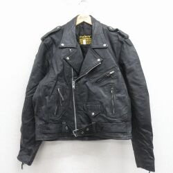 XL★古着 長袖 レザー ジャケット メンズ 00年代 00s ダブルライダース 黒 内側キルティング 26jan09