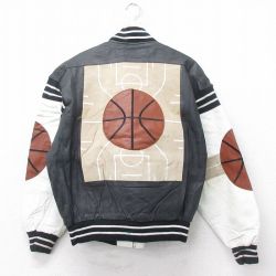 XL★古着 長袖 レザー ジャケット メンズ 90年代 90s バスケットボール 黒他【spe】 26jan20