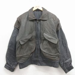 M★古着 ミラージュ MIRAGE 長袖 レザー ジャケット メンズ 80年代 80s グレー他 内側キルティング【spe】 26jan22