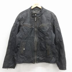 L★古着 ゲス GUESS 長袖 レザー ジャケット メンズ 黒 内側キルティング【spe】 26jan23