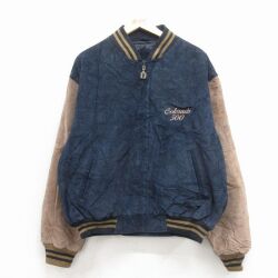 XL★古着 Dunbrooke 長袖 スエード レザー ジャケット スタジャン メンズ コロラド ツートンカラー 紺他 26jan23