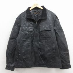 XL★古着 セントジョンズベイ 長袖 レザー ジャケット メンズ 大きいサイズ 襟コーデュロイ 黒【spe】 26jan24