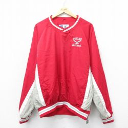 【50%OFF】XL★古着 ラッセル 長袖 ナイロン ジャケット メンズ 00年代 00s ソフトボール 大きいサイズ ラグラン Vネック 赤他 レッド 内側メッシュ 24apr25 中古 アウター ウインドブレーカー