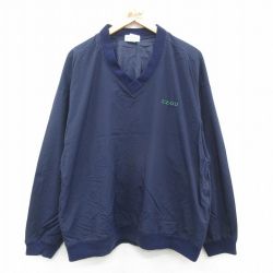 XL★古着 IZOD 長袖 ナイロン トップス メンズ 00年代 00s ワンポイントロゴ 大きいサイズ Vネック 紺 ネイビー 24aug30 中古 アウター ウインドブレーカー