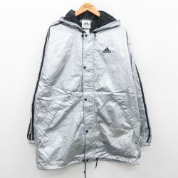 【50%OFF】XL★古着 アディダス adidas 長袖 ナイロン ジャケット パーカー メンズ 90年代 90s ワンポイントロゴ 大きいサイズ グレー他 3本ライン 24aug31 中古 アウター ウインドブレーカー