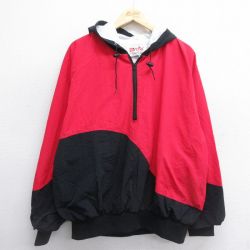 XL★古着 長袖 ハーフジップ ナイロン ジャケット パーカー メンズ 80年代 80s ツートンカラー 大きいサイズ 赤他 レッド 【spe】 24dec09 中古 アウター ウインドブレーカー
