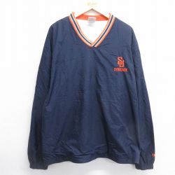 XL★古着 チャンピオン champion 長袖 ナイロン ジャケット メンズ 00年代 00s シラキュース 大きいサイズ Vネック 紺他 ネイビー 24dec09 中古 アウター ウインドブレーカー