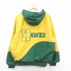 XL★古着 長袖 ハーフジップ ナイロン ジャケット パーカー メンズ 90年代 90s HAWKS ツートンカラー USA製 緑他 グリーン 24dec09 中古 アウター ウインドブレーカー