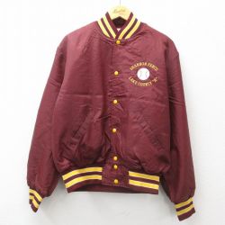 XL★古着 ホロウェイ 長袖 ナイロン ジャケット スタジャン メンズ 90年代 90s 野球 USA製 エンジ 内側キルティング 24dec10 中古 アウター ウインドブレーカー