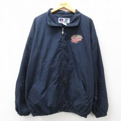 XL★古着 ラッセル 長袖 ナイロン ジャケット メンズ 00年代 00s リトルリーグ 大きいサイズ 紺 ネイビー 24dec10 中古 アウター ウインドブレーカー