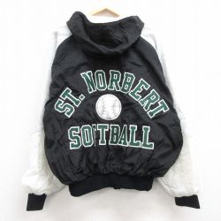 XL★古着 長袖 ナイロン ジャケット パーカー メンズ 90年代 90s ソフトボール 大きいサイズ ラグラン USA製 黒他 ブラック 24dec10 中古 アウター ウインドブレーカー