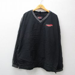 XL★古着 キングルイ 長袖 ナイロン ジャケット メンズ HIGHLANDER ENERGY 大きいサイズ Vネック 黒 ブラック 内側メッシュ 24dec11 中古 アウター ウインドブレーカー