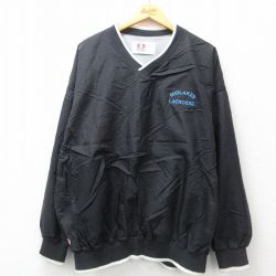 XL★古着 長袖 ナイロン ジャケット メンズ 90年代 90s MIDLAKES ラクロス Vネック USA製 黒 ブラック 内側メッシュ 24dec11 中古 アウター ウインドブレーカー