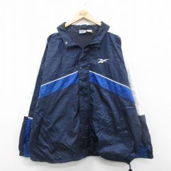 【20%OFF】XL★古着 リーボック REEBOK 長袖 ナイロン ジャケット メンズ 00年代 00s ビッグロゴ 大きいサイズ ロング丈 紺他 ネイビー 24dec13 中古 アウター ウインドブレーカー