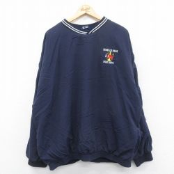 【50%OFF】XL★古着 長袖 ナイロン ジャケット メンズ 消防署 大きいサイズ Vネック 紺 ネイビー 25jan18 中古 アウター ウインドブレーカー