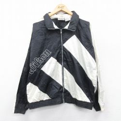 L★古着 ウィルソン 長袖 ナイロン ジャケット メンズ ビッグロゴ ツートンカラー 黒 ブラック 内側メッシュ 【spe】 25jan18 中古 アウター ウインドブレーカー