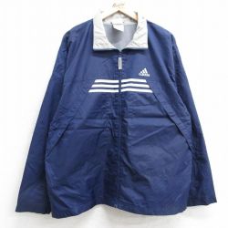 【20%OFF】L★古着 アディダス adidas 長袖 ナイロン ジャケット メンズ 90年代 90s ワンポイントロゴ 紺 ネイビー 内側メッシュ 25jan18 中古 アウター ウインドブレーカー
