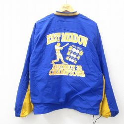 XL★古着 長袖 ナイロン ジャケット メンズ 00年代 00s 野球 Vネック 青緑他 25jan25 中古 アウター ウインドブレーカー