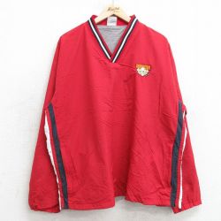 XL★古着 長袖 ナイロン ジャケット メンズ 00年代 00s 野球 大きいサイズ Vネック 赤他 レッド 25jan29 中古 アウター ウインドブレーカー