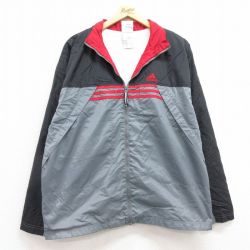 M★古着 アディダス adidas 長袖 ナイロン ジャケット メンズ 90年代 90s ワンポイントロゴ グレー他 3本ライン 【spe】 25feb05 中古 アウター ウインドブレーカー