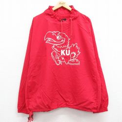 XL★古着 長袖 ナイロン ジャケット メンズ 90年代 90s KU 赤 レッド 25feb05 中古 アウター ウインドブレーカー