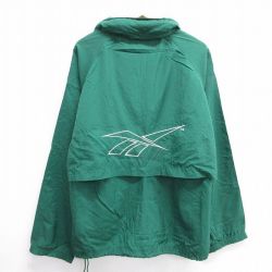 XL★古着 リーボック REEBOK 長袖 ナイロン ジャケット メンズ 90年代 90s ビッグロゴ 刺繍 ラグラン 大きいサイズ 緑 グリーン 内側メッシュ 25feb06 中古 アウター ウインドブレーカー